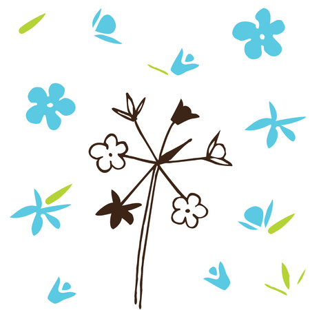 Linen flowers set in blue, blue wild flowers, wild flowerのイラスト素材