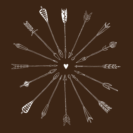 Monochrome tribal set with arrows, hand drawn ethnic collectionのイラスト素材