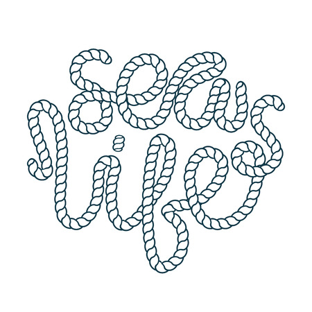 Two color. Quote lettering with sea rope. Print for kids t-shirt and sea style souvenirs. Isolated on white background. Travel theme.のイラスト素材