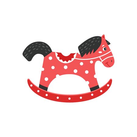 Wooden rocking horse. Cute childrens toy. Christmas theme for cards, invitations, greeting card. Festive clipart for Christmas or birthdayのイラスト素材