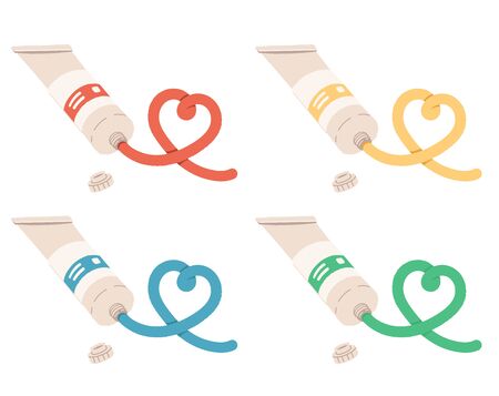 Tube of red, blue, yellow and green paint draws a heartsのイラスト素材