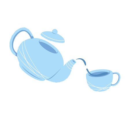 The teapot pours tea into a mug. The concept of a hospitable tea party. Welcome drinkのイラスト素材