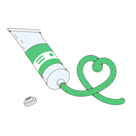 Tube of green paint draw a heart. Painting studio, concept of learning drawingのイラスト素材