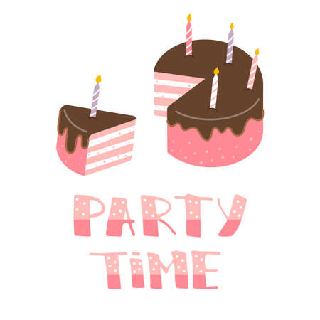 Birthday cake and candles. Illustration done in cartoon style. Greeting card for birthdayのイラスト素材