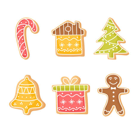 Set of Christmas ginger cookies. Homemade cookies for the new year. Seasonal clipartのイラスト素材