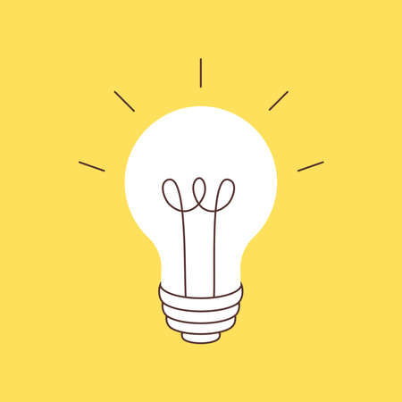 Light bulb. Isolated on yellow background. New, creative or innovation idea. Vector flat illustration. Symbol of creativity, creative idea, mind, thinkingのイラスト素材