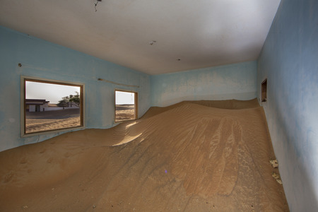 inside abandoned house in a desert near Dubaiの写真素材