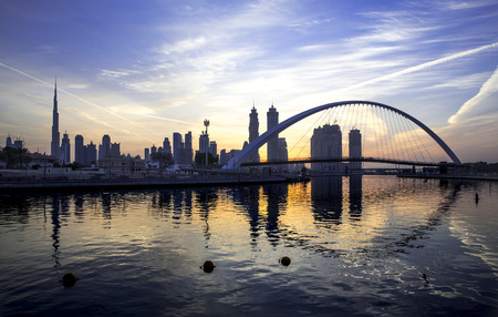 Dubai, UAE, January 27th, 2017: bridge over Dubai waterway at sunriseのeditorial素材