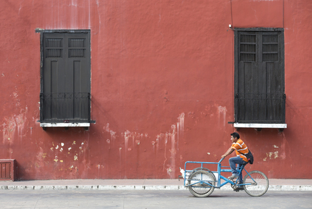 valladolid, Mexico, 13th March, 2017: man on a bikeのeditorial素材