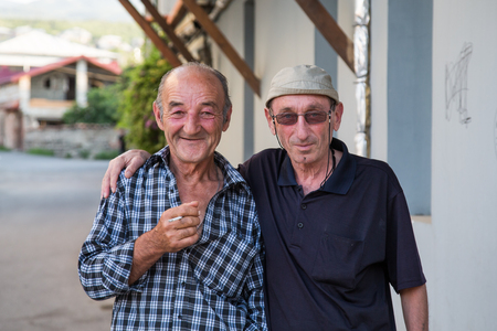 Telavi, Georgia - circa July 2016: georgian men posing for the cameraのeditorial素材