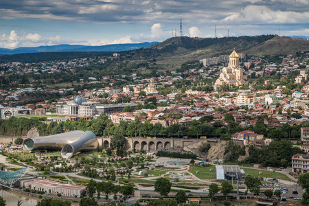 Areal view of a city of Tbilisiの写真素材