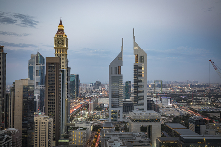 Dubai, United Arab Emirates, 31st Janurary, 2018: Emirates Towers and buzy city of Dubaiのeditorial素材
