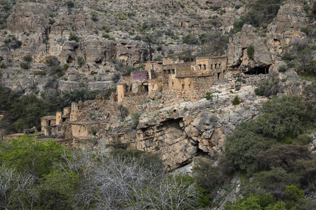 old abandoned houses in a nature of Jebel Al Akhdar, Omanの写真素材