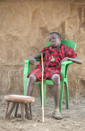 Arusha, Tanzania, 7th September 2019: cool maasai young man restingのeditorial素材