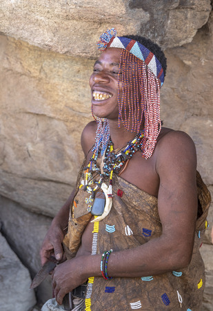 lake Eyasi, Tanzania, 11th September 2019: portrait of a hadzabe manのeditorial素材