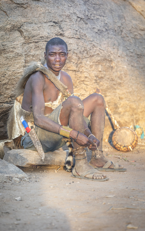 Lake Eyasi, Tanzania, 11th September 2019: Hadzabe man restingのeditorial素材