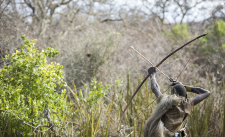Lake Eyasi, Tanzania, 11th September 2019: Hadzabe hunter in the nature of norther Tanzaniaのeditorial素材