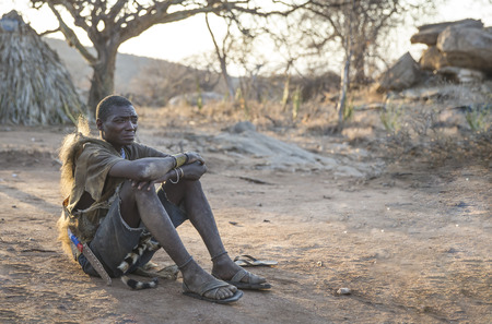 Lake Eyasi, Tanzania, 11th September 2019: Hadzabe man resting
