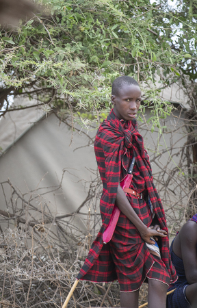 Arusha, Tanzania, 7th September 2019: beautiful maasai warrior in full traditional outfitのeditorial素材