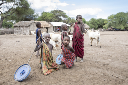 same, Tanzania, 4th June 2019: maasai boys with their toysのeditorial素材