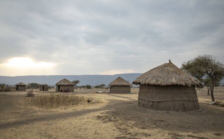 maasai village at sunsetの写真素材