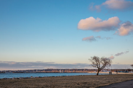 Walkway at the coast of Baltic Sea in Tallinn, Estoniaの写真素材