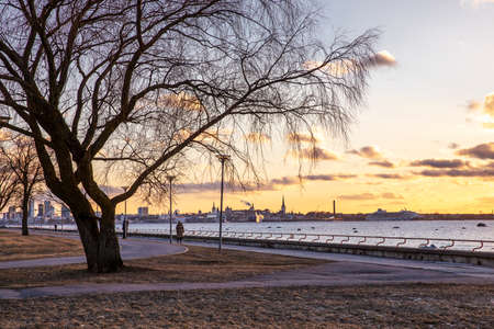 Walkway at the coast of Baltic Sea in Tallinn, Estoniaの写真素材