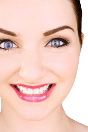 A close up of a beautiful young woman in front of a white background. Studio/Beauty shot.の写真素材