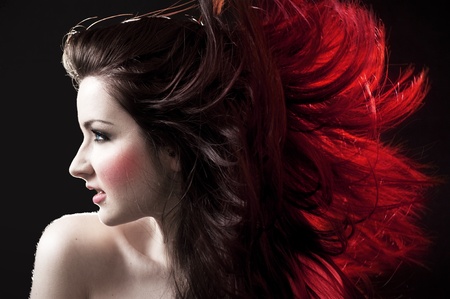 A beautiful woman with crazy hairの写真素材