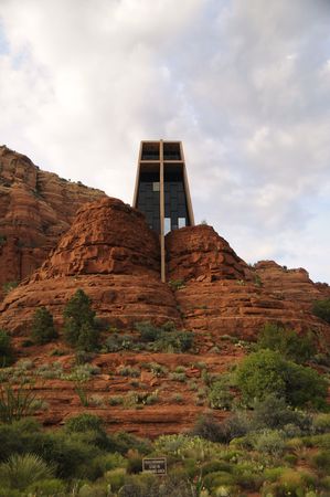 Chapel of the Holy Cross built within the red rock formations in Sedona Arizonaの写真素材