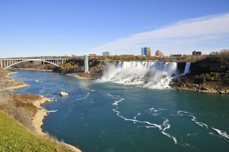 Rainbow and Mist at Niagara Fallsの写真素材