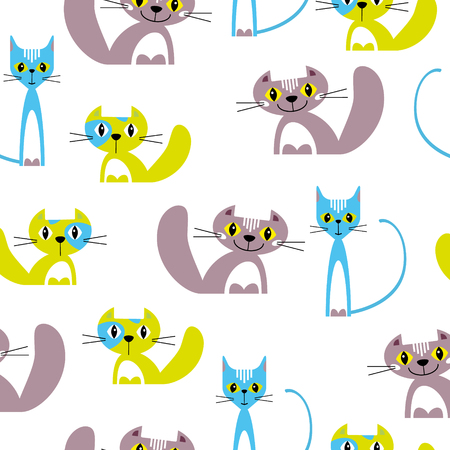 Vector pattern with cartoon cat charactersのイラスト素材