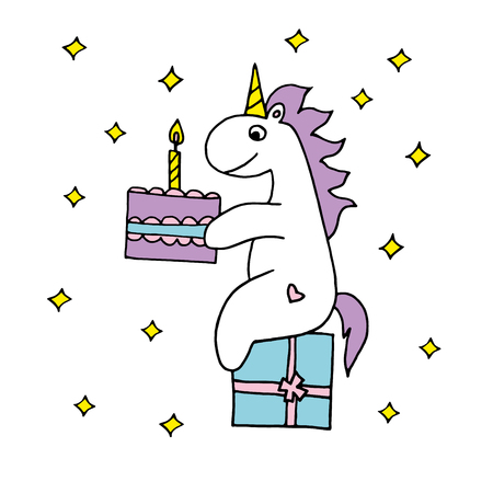 Unicorn with a birthday cakeのイラスト素材