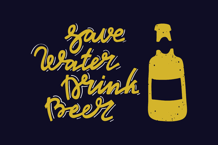 Sign Save Water Drink Beer and beer bottle. Hand drawn illustration with beer.のイラスト素材