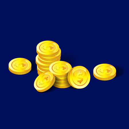 Coins for the game interface. Cartoon coins for web, game or application interface. Stack of golden coins. Dollar coinsのイラスト素材