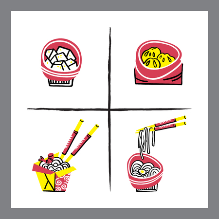 Set of traditional chinese food. Hand drawn conceptのイラスト素材