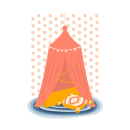 Cute flat style vector illustration of a cute playing tent with pillowsのイラスト素材