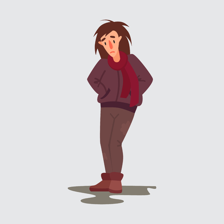 Homeless person vector character isolated. Flat style illustrationのイラスト素材