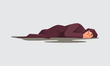 Homeless person vector character isolated. Flat style illustrationのイラスト素材