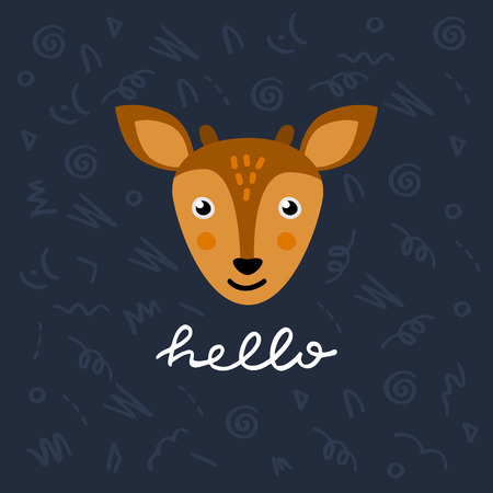 Cute card template with vector deer character saying Helloのイラスト素材