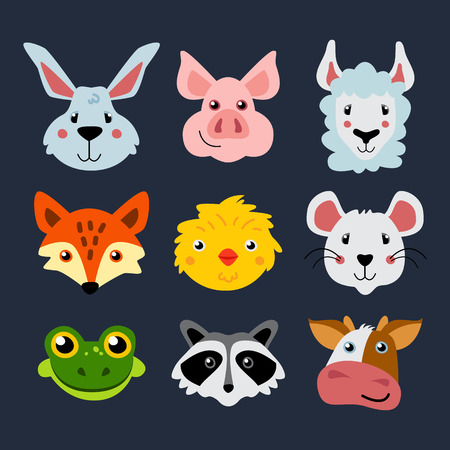 Flat style vector illustration of cute baby animalsのイラスト素材