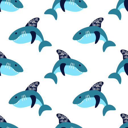 Cute seamless vector pattern with hand drawn sharkのイラスト素材
