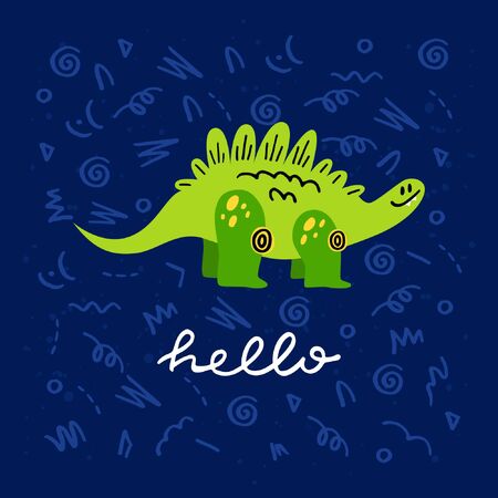 Cute hand drawn dinosaur character. Vector card or nursery poster template.のイラスト素材