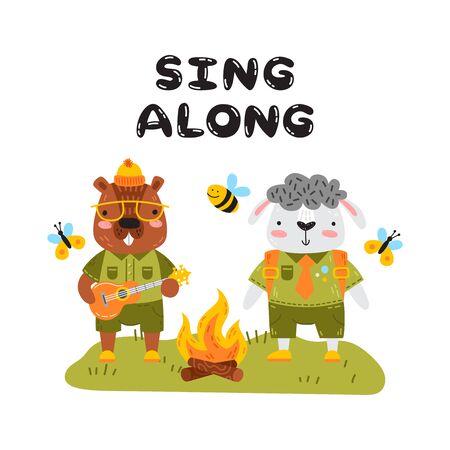 Baby animals in scout uniform. Nursery posterのイラスト素材