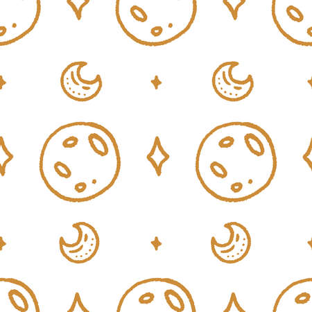 Abstract seamless vector pattern with hand drawn moon and stars. Night sky textureのイラスト素材