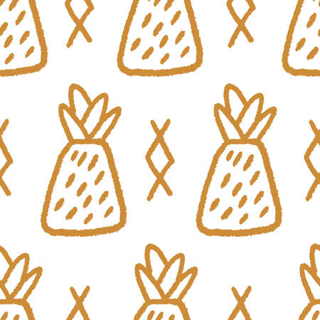 Seamless vector pattern with hand drawn textured pineapple