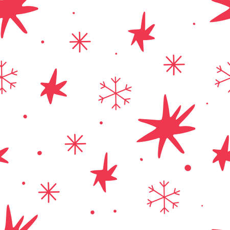 Seamless vector pattern with hand drawn stars and snowflakesのイラスト素材
