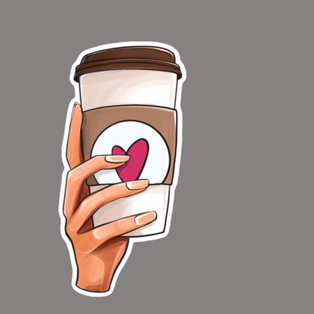 Coffee cup with heart in hand. Vector cartoon illustration.のイラスト素材