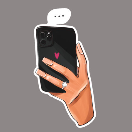 Cartoon hand holding a smart phone with speech bubble. Vector illustration.のイラスト素材