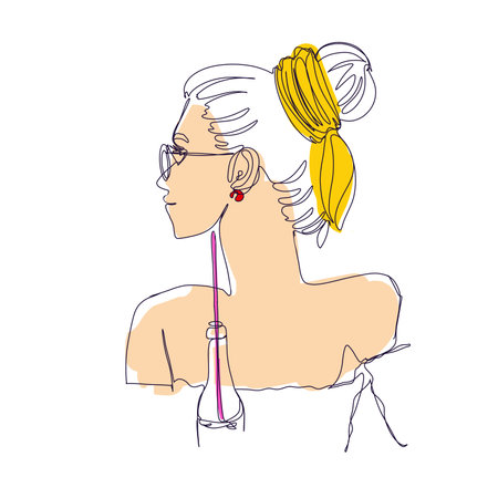 Portrait of a beautiful young woman with braids and glasses. Vector illustrationのイラスト素材